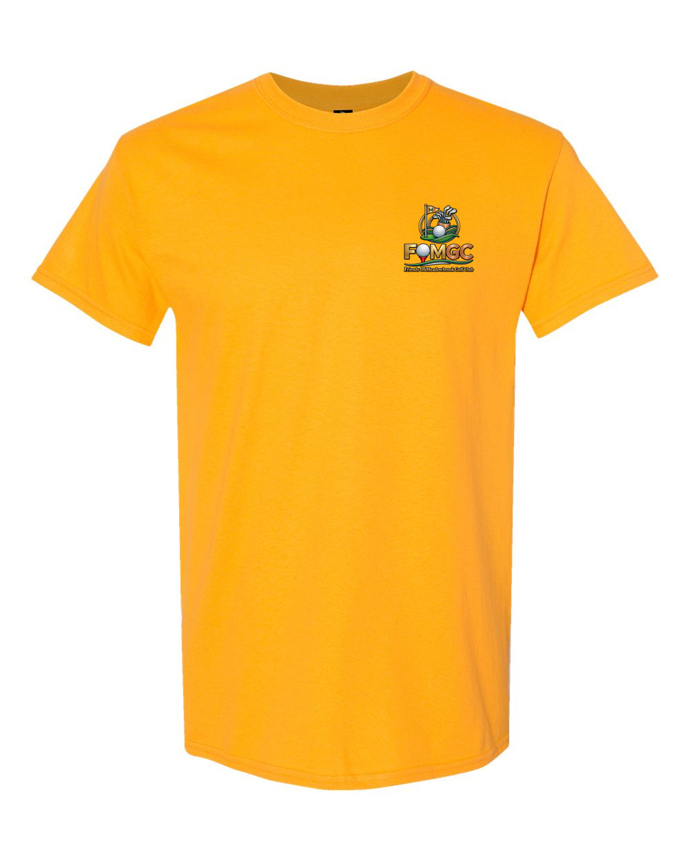 Gold Heritage tee with the club crest at the left chest